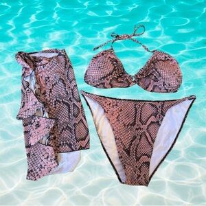 SHEIN, Plus Size Bikini & Beach Skirt Set, 4XL (20W), Pink, Black 🌴